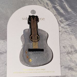 Solar Eclipse Silver Glitter Guitar Hair Clip  with Gold Detail Brand New T LS